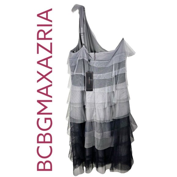 NWT BCBGMAXAZRIA MONICA TIERED 1-SHOULDER OMBRÉ MONOCHROME COCKTAIL DRESS SIZE 8 - Picture 4 of 13